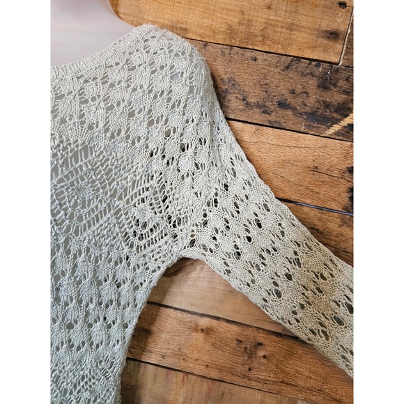 SALE-Pink rose women's sea foam green open knit sweater size M/L - Picture 7 of 11